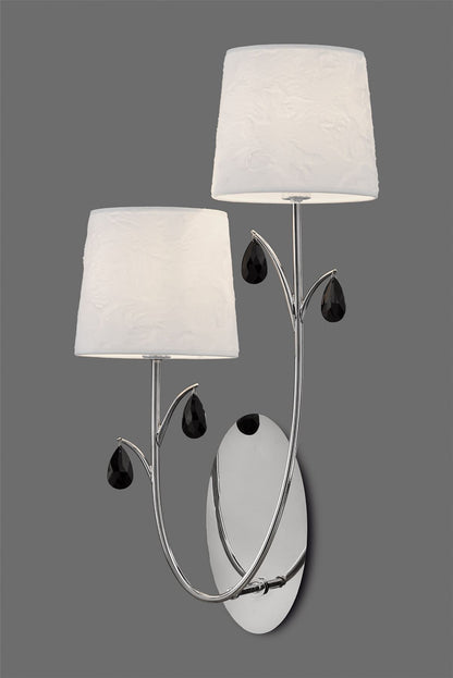 Mantra M6316 Andrea Wall Light, 2 x E14 (Max 20W), Polished Chrome, White Shades, Black Crystal Droplets