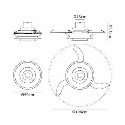 Aconcagua 50cm 20W LED Dimmable Ceiling Light With Built-In 30W DC Fan, 3000-5000K Remote Control, 3600lm, Coffee, 5yrs Warranty