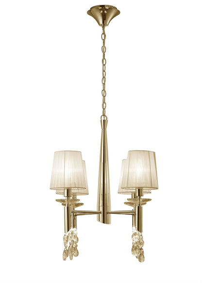 Mantra Tiffany 55cm Pendant 4+4 Light E14+G9, French Gold with Cream Shades & Clear Crystal