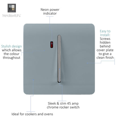 Trendi Artistic Modern Glossy 45 A Tactile Light Switch & Neon Insert Cool Grey