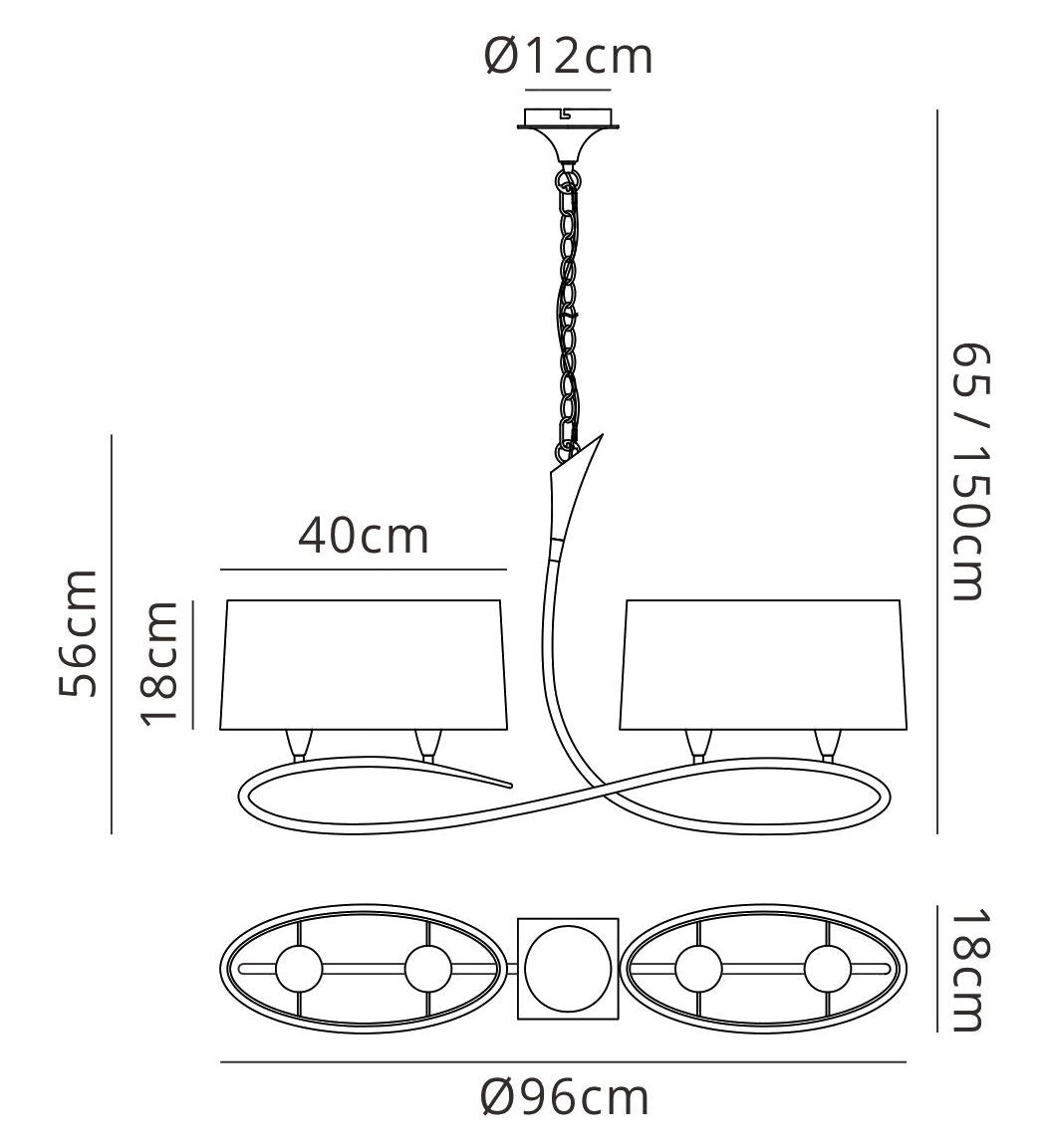 Mantra M3700 Lua Linear Pendant 2 Arm 4 Light E27, Satin Nickel with White Shades
