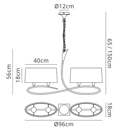 Mantra M3700 Lua Linear Pendant 2 Arm 4 Light E27, Satin Nickel with White Shades