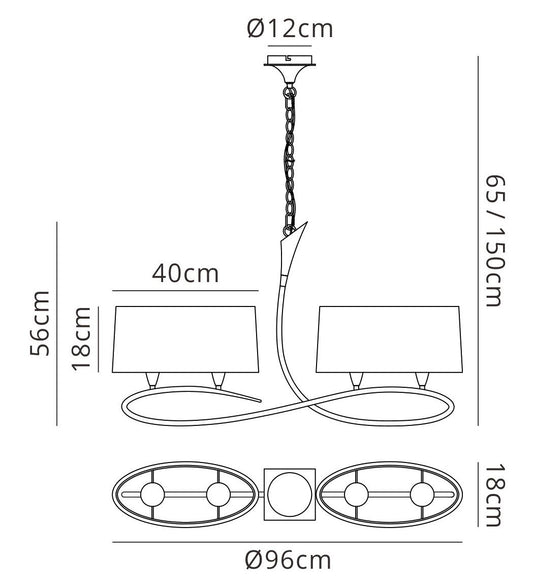 Mantra M3700 Lua Linear Pendant 2 Arm 4 Light E27, Satin Nickel with White Shades