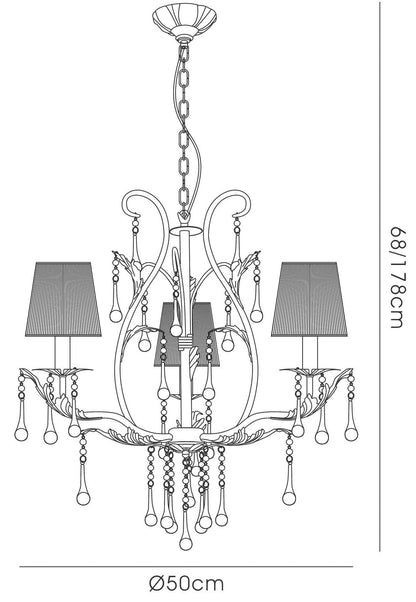 Diyas Flur 50cm  Round 3 Light E14 White French Gold Ceiling Pendant Light Fitting