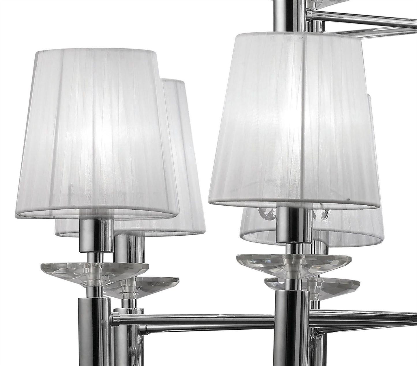 Mantra M3850 Tiffany Pendant 2 Tier 12+12 Light E14+G9, Polished Chrome with White Shades & Clear Crystal