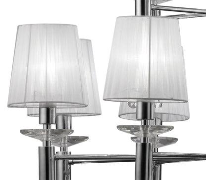 Mantra M3850 Tiffany Pendant 2 Tier 12+12 Light E14+G9, Polished Chrome with White Shades & Clear Crystal