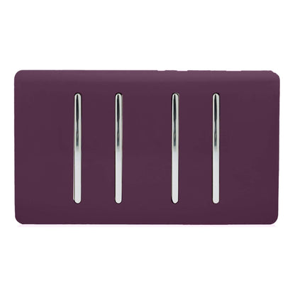 Trendi 4 Gang (2 Way & 3xIntermediate) Glossy 10 Amp Rocker Light Switch Plum