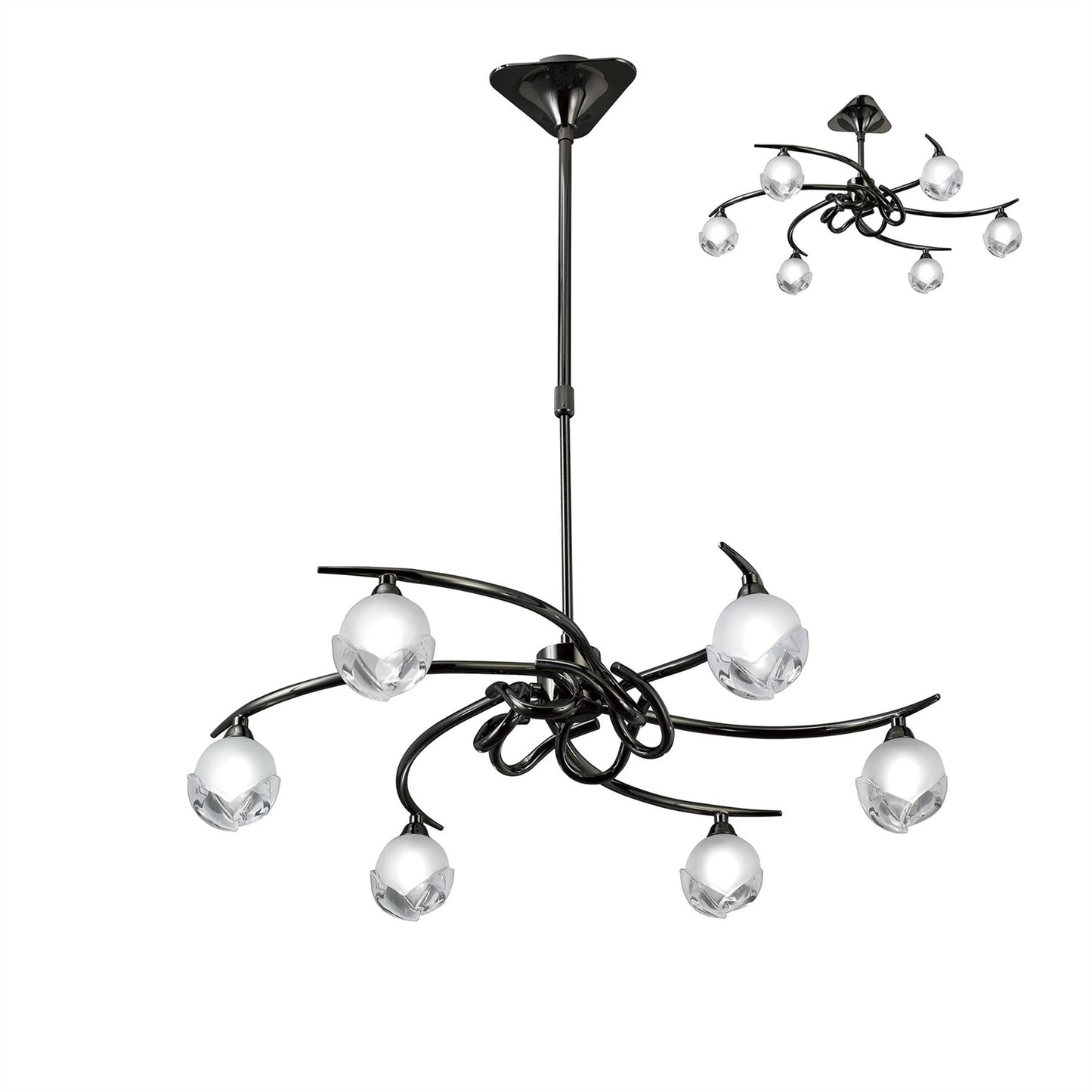 Mantra Fragma 69cm Telescopic Convertible To Semi Flush 6 Light G9, Black Chrome
