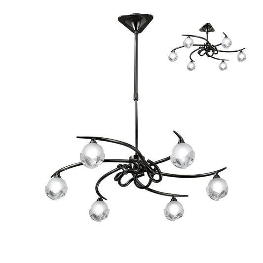 Mantra Fragma 69cm Telescopic Convertible To Semi Flush 6 Light G9, Black Chrome