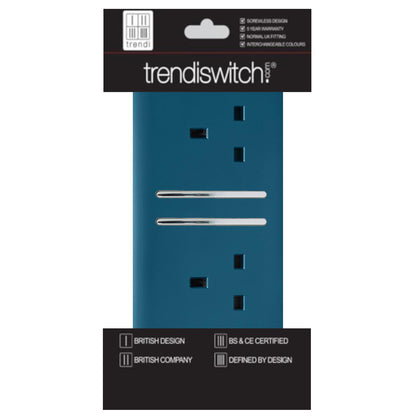 Trendi 2 Gang Artistic Modern Glossy 13 Amp Switched Plug Socket Midnight Blue (7 Pack)