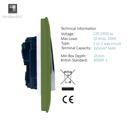 Trendi 2 Gang 2 Way 240V Screwless Artistic Modern Glossy 10 Amp Chrome Rocker Electrical Wall Light Switch in Moss Green (2 pack)