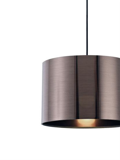 Deco Dako Black Pendant 1 Light E27 with 300 x 200mm Metallic Gun Metal Finish Cylinder Shade, c/w Ceiling Bracket