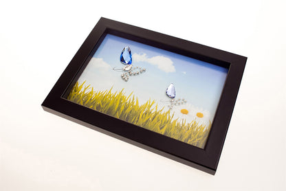 Diyas Home Crystal Wall Art (DH) Nature Butterflies, Black Frame Blue, Purple Crystal Framed