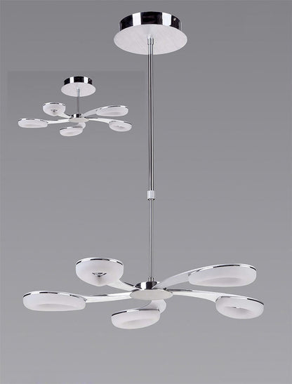 Mantra Fusion Juno 65cm Telescopic 5 Light 30W LED 3000K, 2700lm, Satin Aluminium/Frosted Acrylic/Polished Chrome, 3yrs Warranty