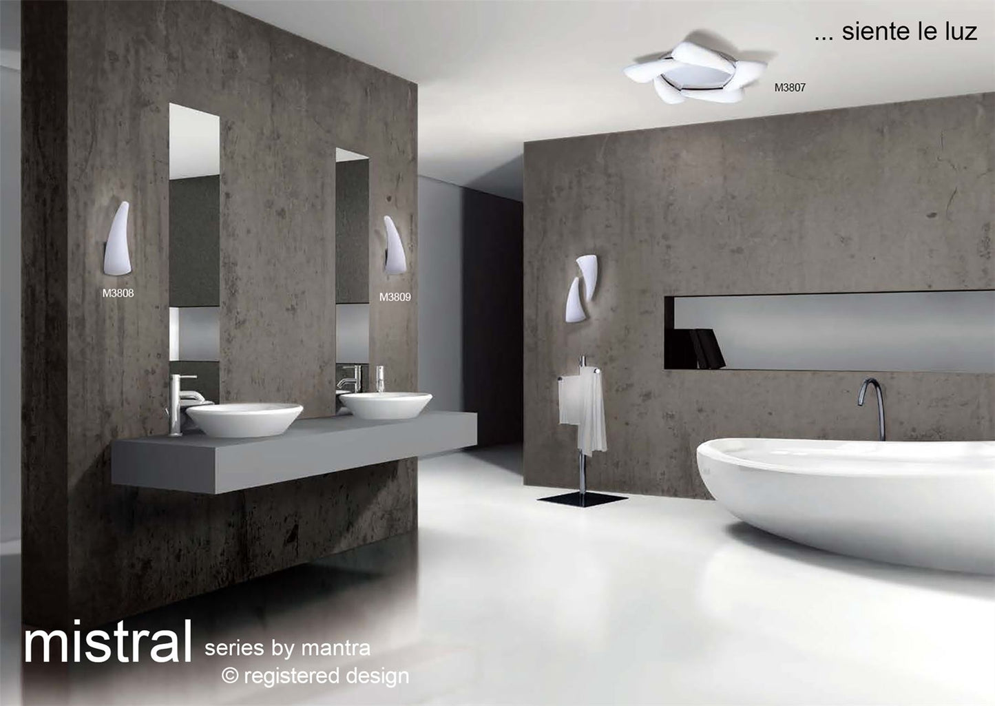 Mantra Mistral LED M3808 Mistral Wall Light Right 6W LED 3000K, 540lm, Polished Chrome/Frosted Acrylic, 3yrs Warranty