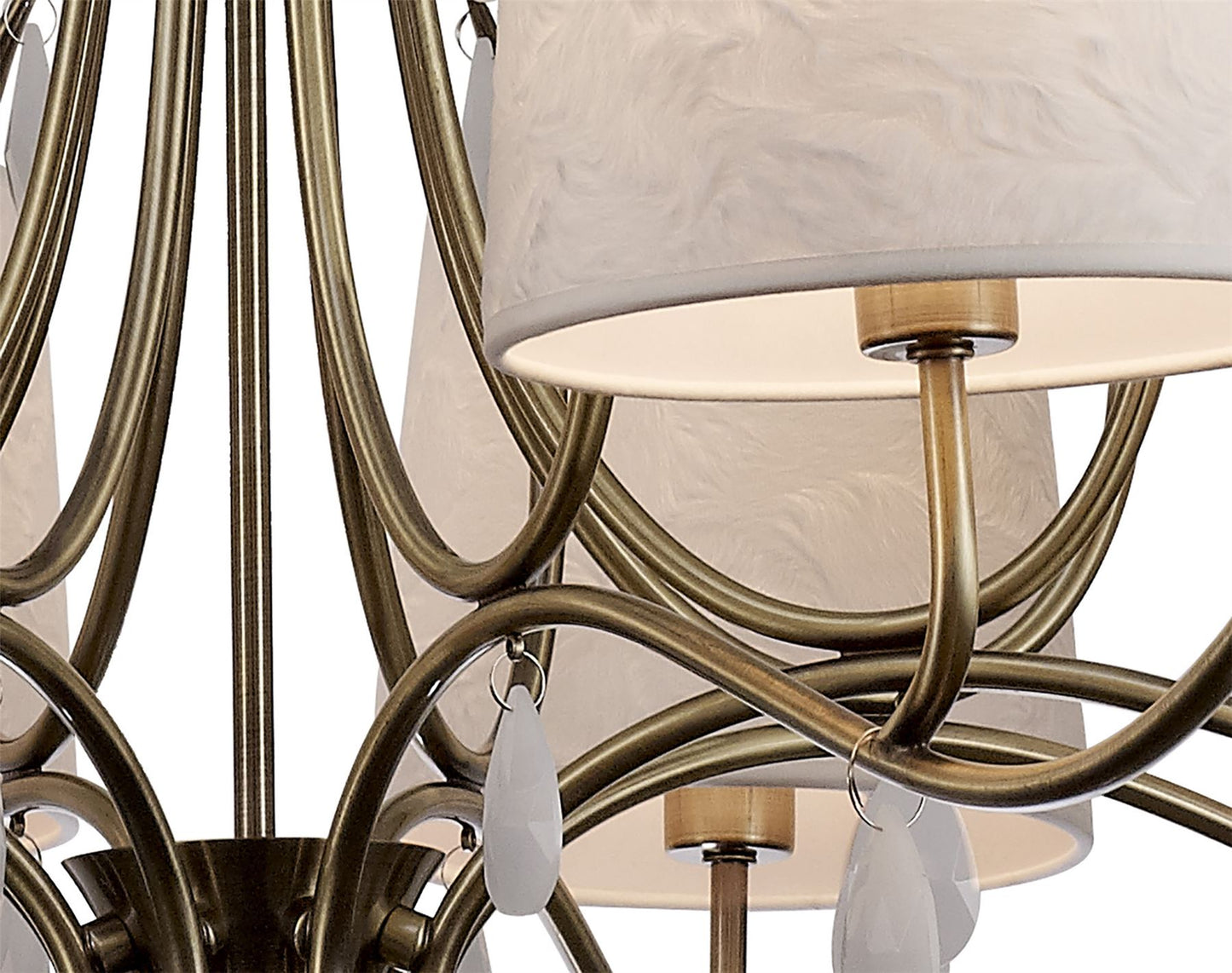 Mantra M6332 Andrea Pendant 100cm Round, 8 x E14 (Max 20W), Antique Brass, White Shades, White Crystal Droplets
