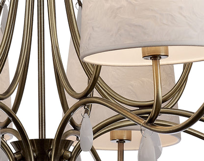 Mantra M6332 Andrea Pendant 100cm Round, 8 x E14 (Max 20W), Antique Brass, White Shades, White Crystal Droplets