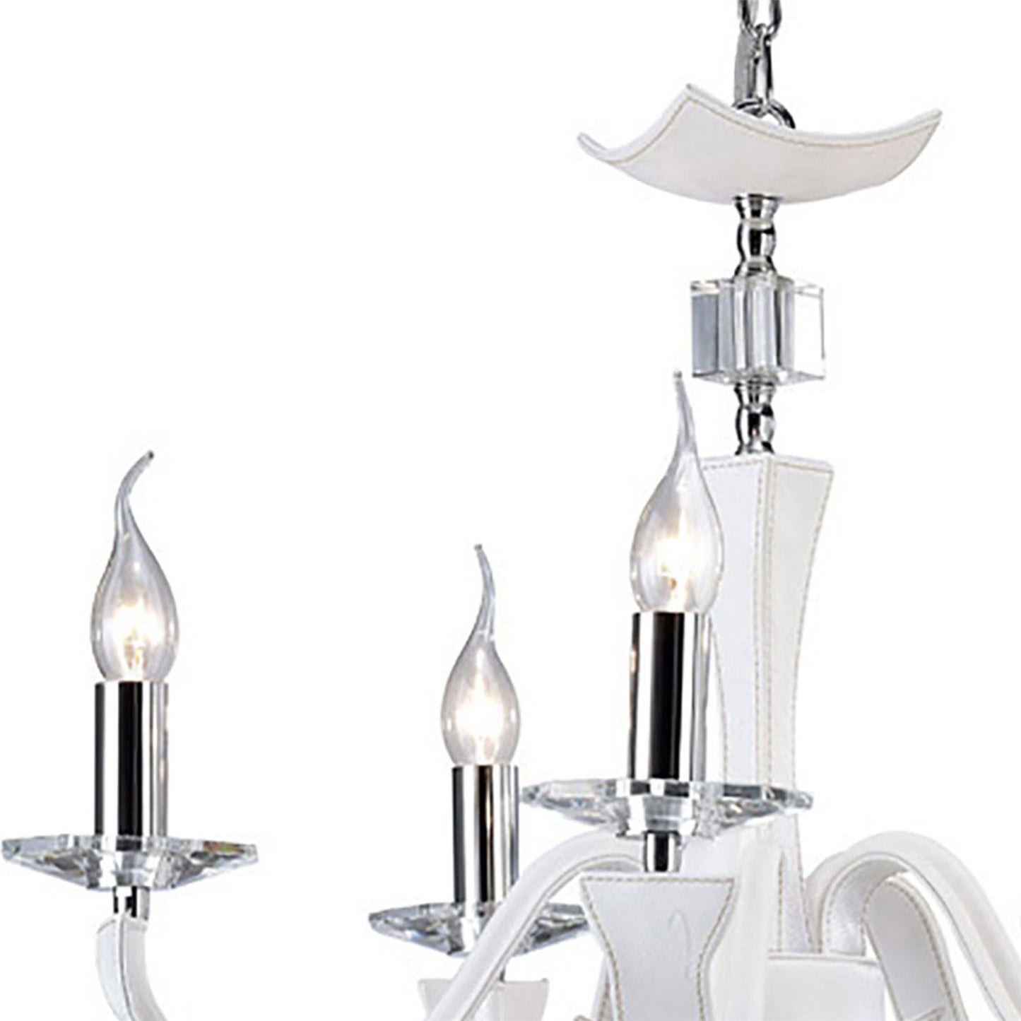 Diyas Nardini 60cm  5 Light E14 Polished Chrome/White Faux Leather/Crystal Ceiling Pendant Light Fitting