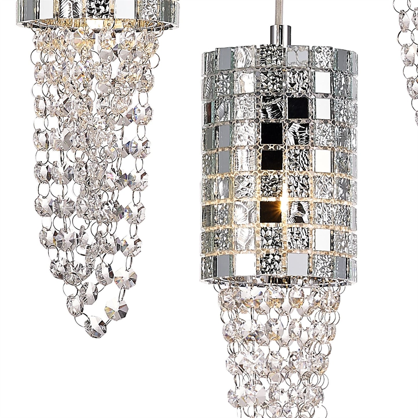 Diyas Camden 35cm  3 Light G9 Round Polished Chrome/Mosaic Glass/Crystal Ceiling Pendant Light Fitting