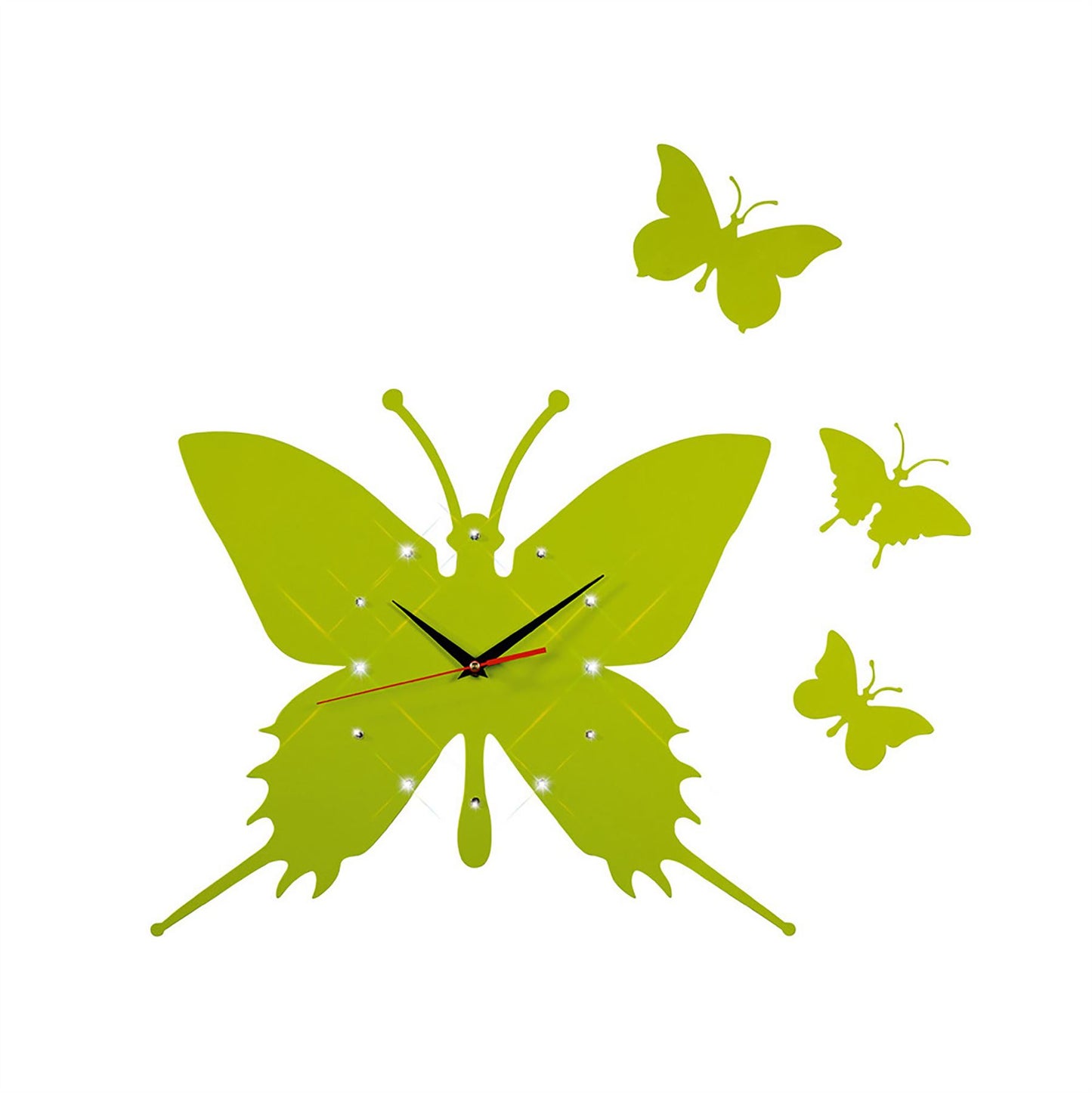 Diyas Home (DH) Infinity Butterfly Clock Green/Crystal Wall
