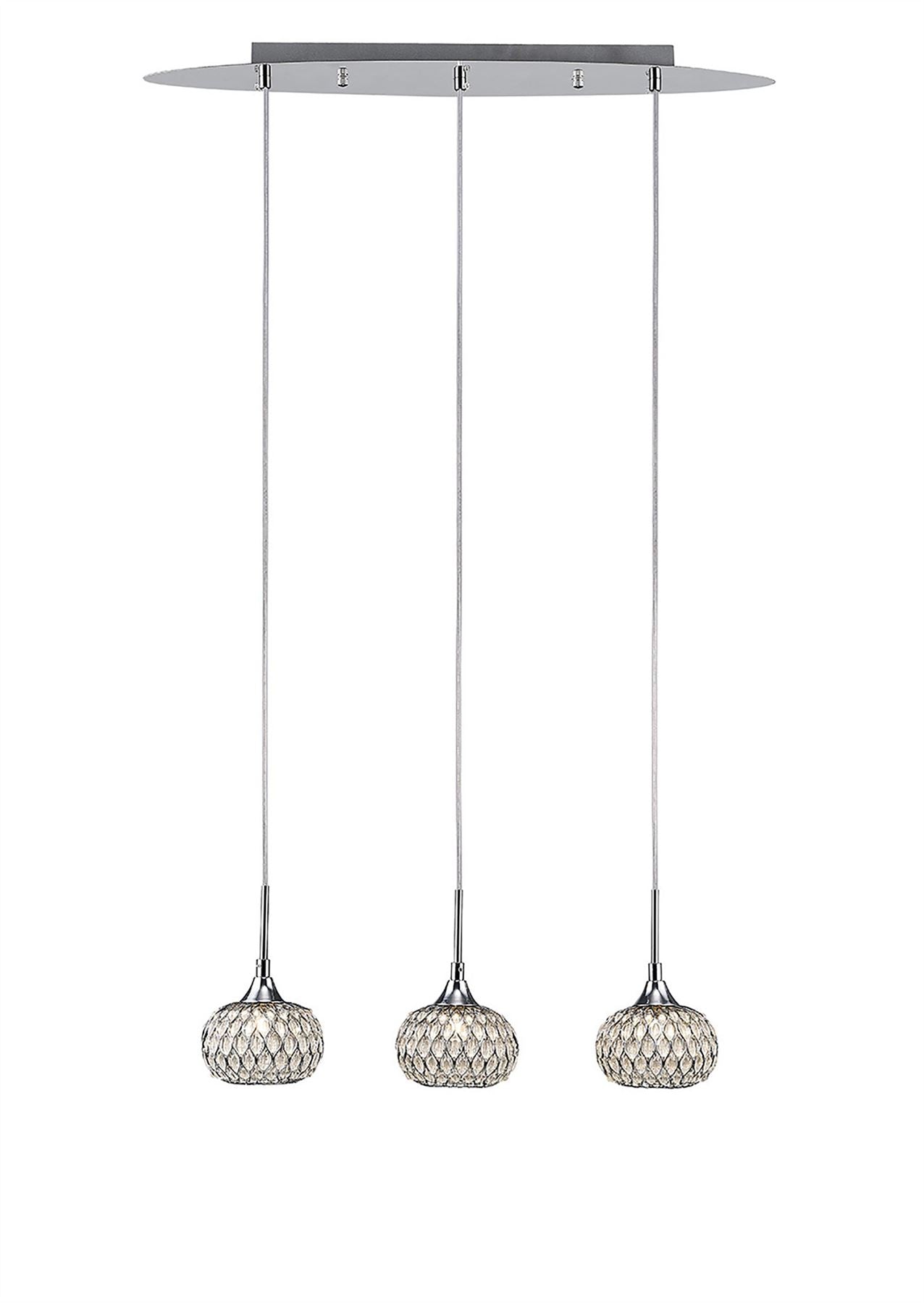 Diyas Chelsie Linear  3 Light G9 Line Polished Chrome/Clear Beaded Glass Ceiling Pendant Light Fitting