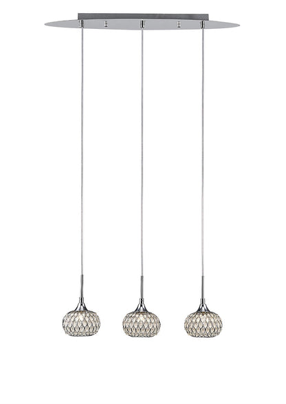 Diyas Chelsie Linear  3 Light G9 Line Polished Chrome/Clear Beaded Glass Ceiling Pendant Light Fitting