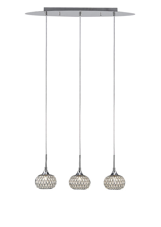 Diyas Chelsie Linear  3 Light G9 Line Polished Chrome/Clear Beaded Glass Ceiling Pendant Light Fitting
