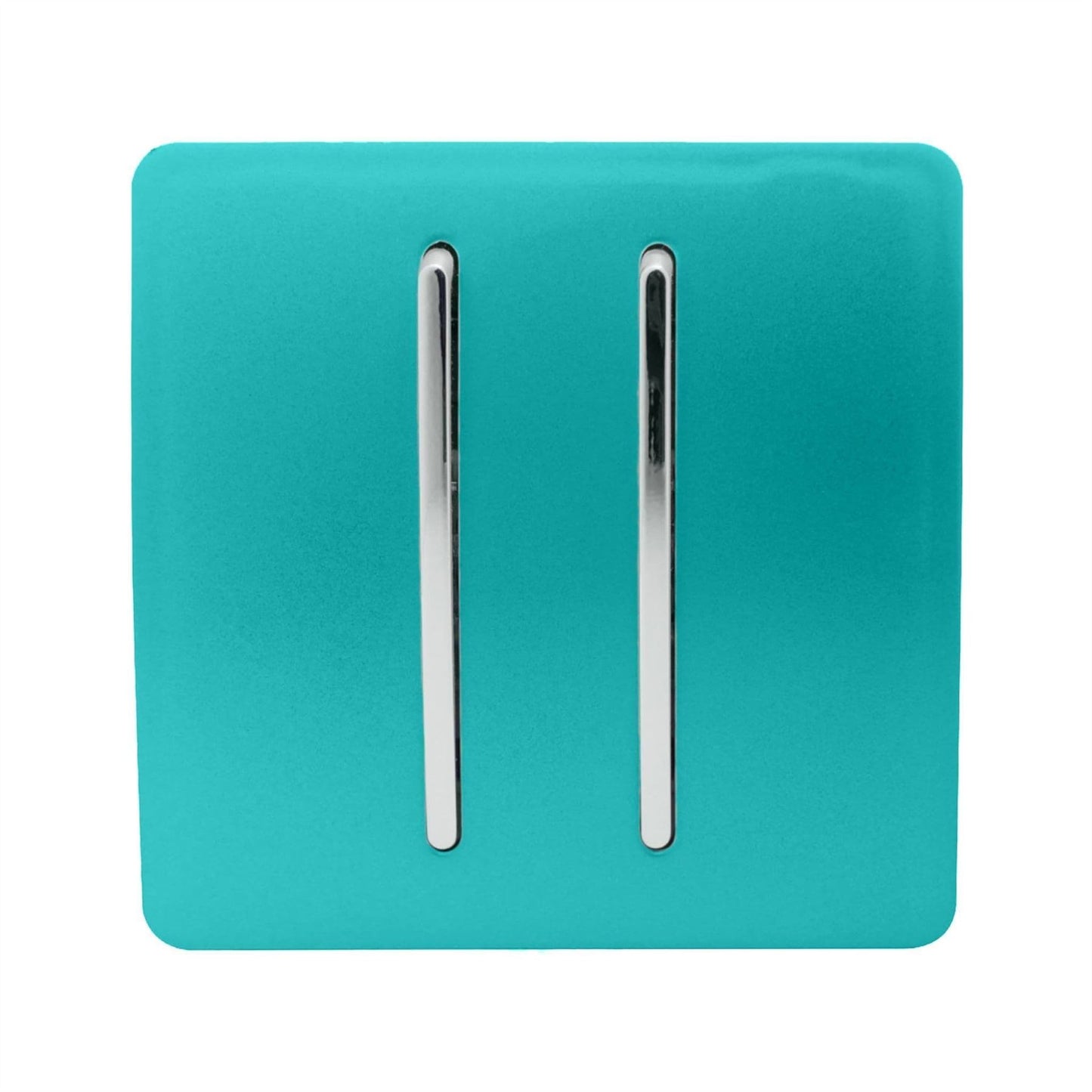 Trendi 2 Gang (2 Way & 3 way Intermediate) 240V Screwless Raised Front Plate Plastic Artistic Modern Glossy 10 Amp Chrome Rocker Double Electrical Wall Light Switch Bright Teal - ART-SS29BT