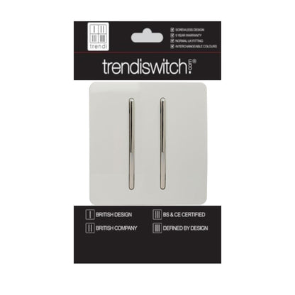 Trendi 2 Gang 2 Way 240V Screwless Artistic Modern Glossy 10 Amp Chrome Rocker Electrical Wall Light Switch in Ice White (2 pack)