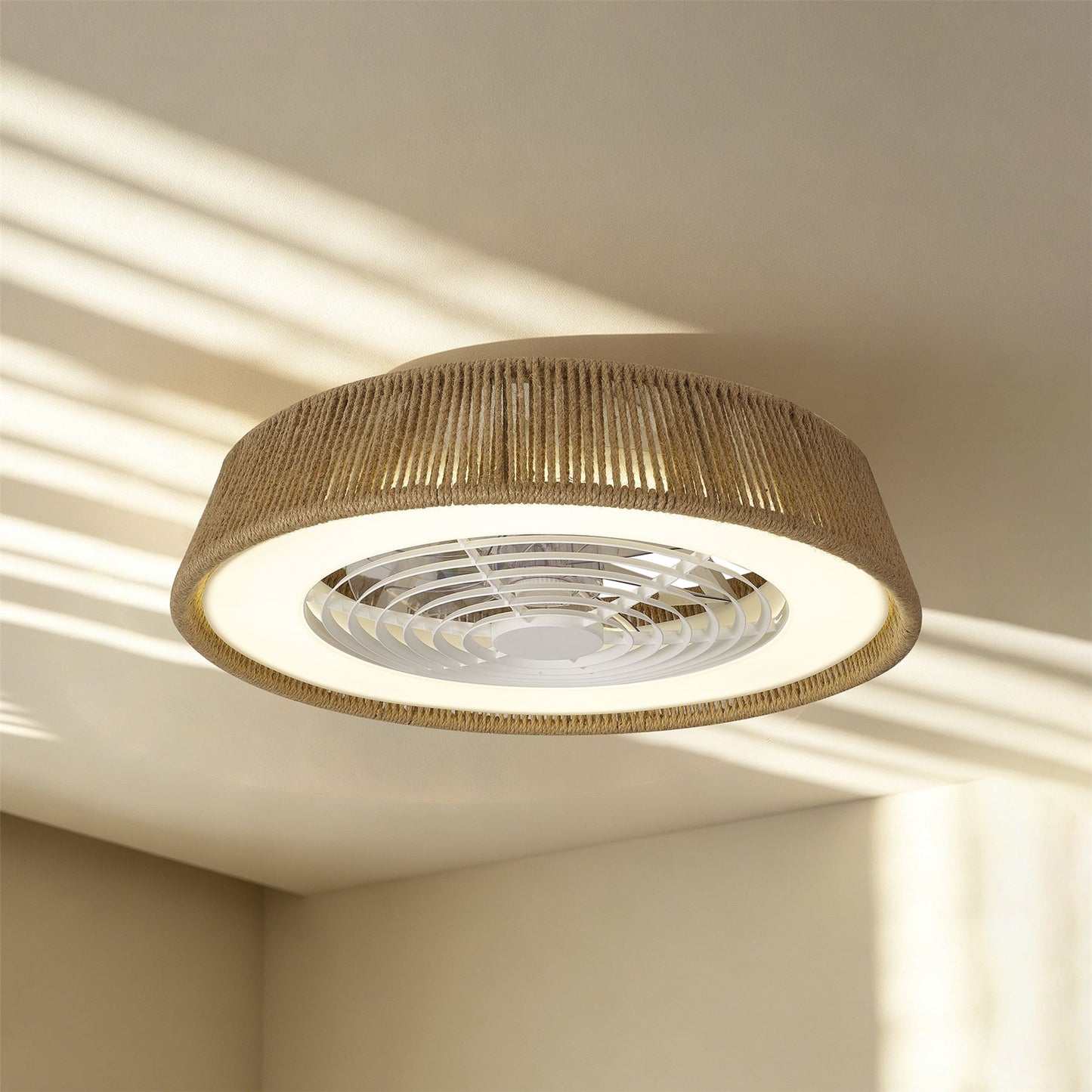 Polinesia Rope 64.5cm 70W LED Dimmable Ceiling Light With Built-In 35W DC Reversible Fan, Beige Oscu, 4200lm, 5yrs Warranty