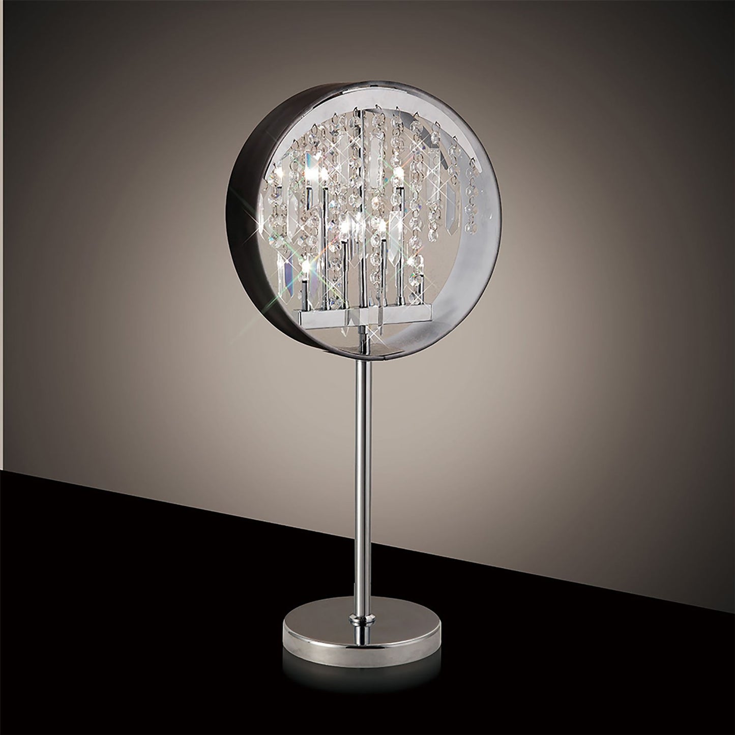 Diyas Geo Crystal Table Lamp with Black Shade 7 Light G4 Polished Chrome, NOT LED/CFL Compatible
