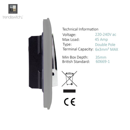 Trendi Artistic Modern Glossy 45 A Tactile Light Switch & Neon Insert Light Grey