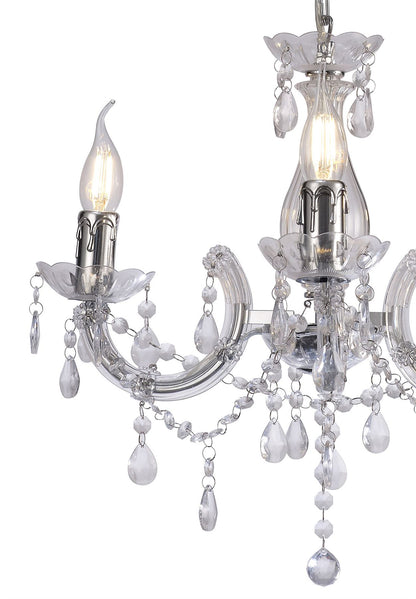 Deco Floria Chandelier with Acrylic Sconce & Acrylic Droplets 3 Light E14 Polished Chrome Finish