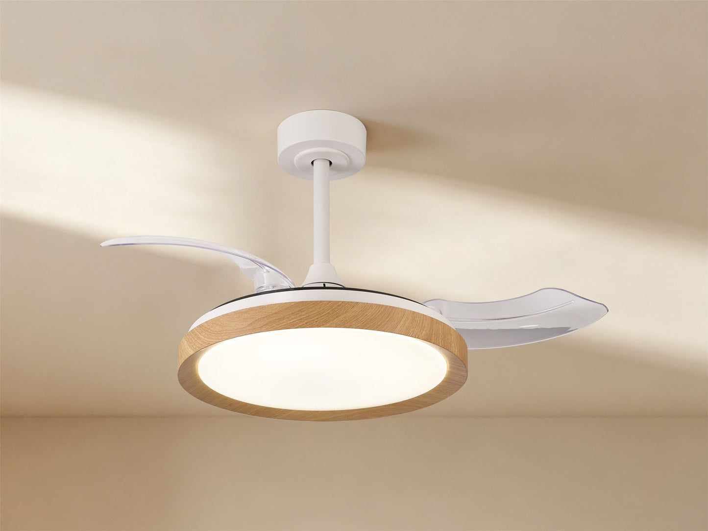 Mistral Mini 45cm 40W LED Dimmable Ceiling Light With Built-In 28W DC Fan, 2700-5000K Remote Control, 2500lm, Wood, 5yrs Warranty