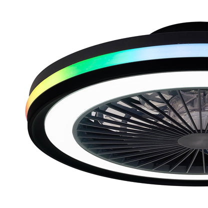 Gamer 47cm 40W LED Dimmable White/RGB Ceiling Light With Built-In 20W DC Reversible Fan, c/w Remote Control, 4200lm, Black