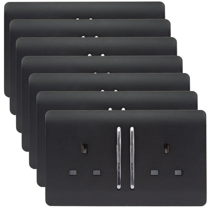 Trendi 2 Gang Artistic Modern Glossy 13 Amp Switched Plug Socket Matt Black (7 Pack)