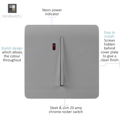 Trendi Artistic Modern Glossy 20 A Tactile Light Switch & Neon Insert Light Grey