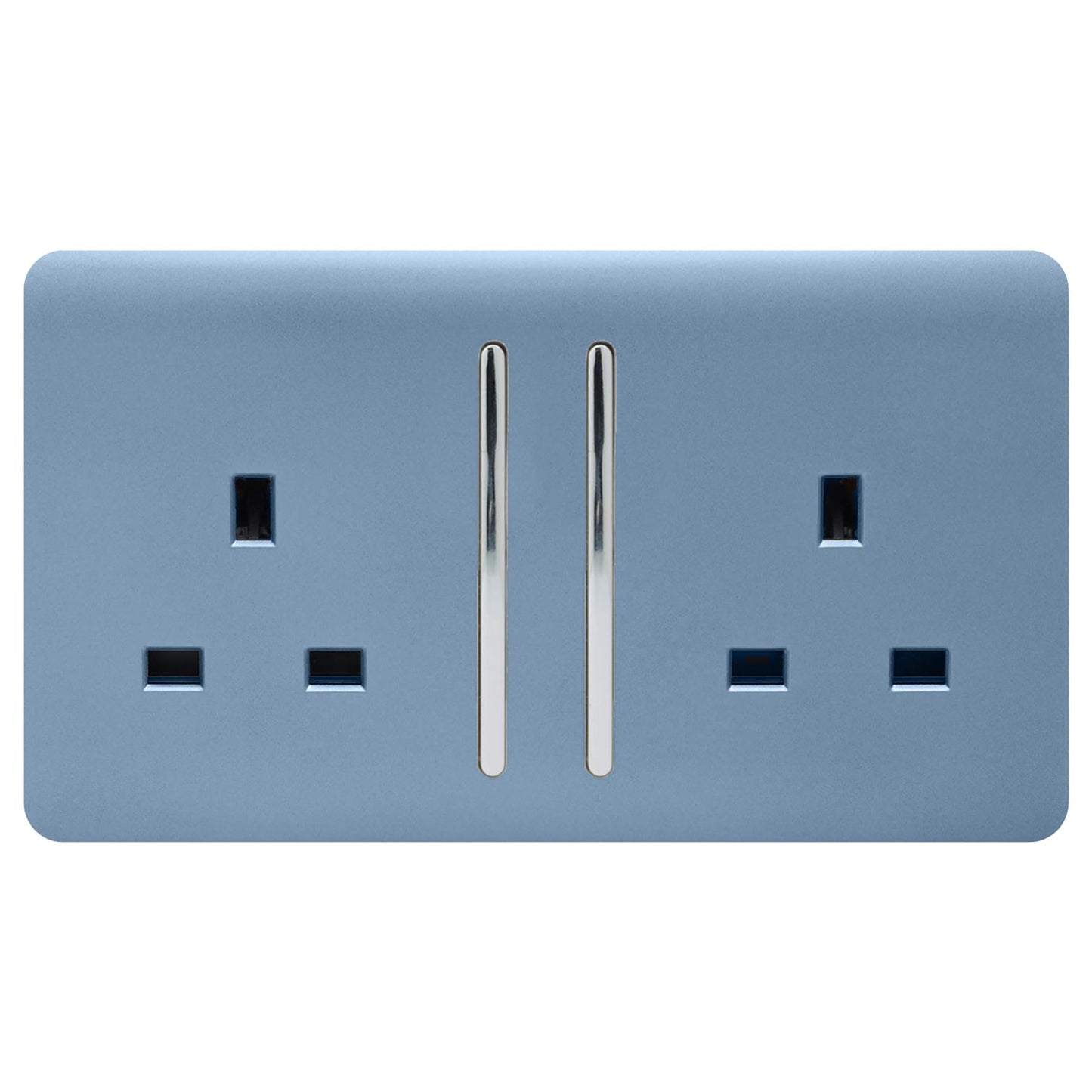 Trendi 2 Gang Artistic Modern Glossy 13 Amp Switched Tactile Plug Socket Sky (5 Pack)