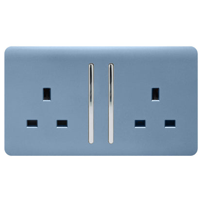 Trendi 2 Gang Artistic Modern Glossy 13 Amp Switched Tactile Plug Socket Sky (5 Pack)