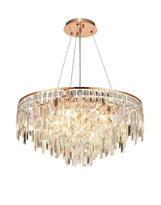 Diyas Maddison 60cm  Round 8 Light G9 Rose Gold/Crystal Ceiling Pendant Light Fitting