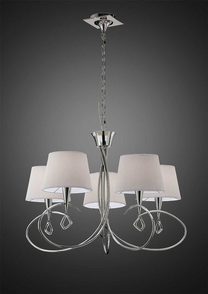 Mantra M1641 Mara Pendant 5 Light E14, Polished Chrome with Ivory White Shades
