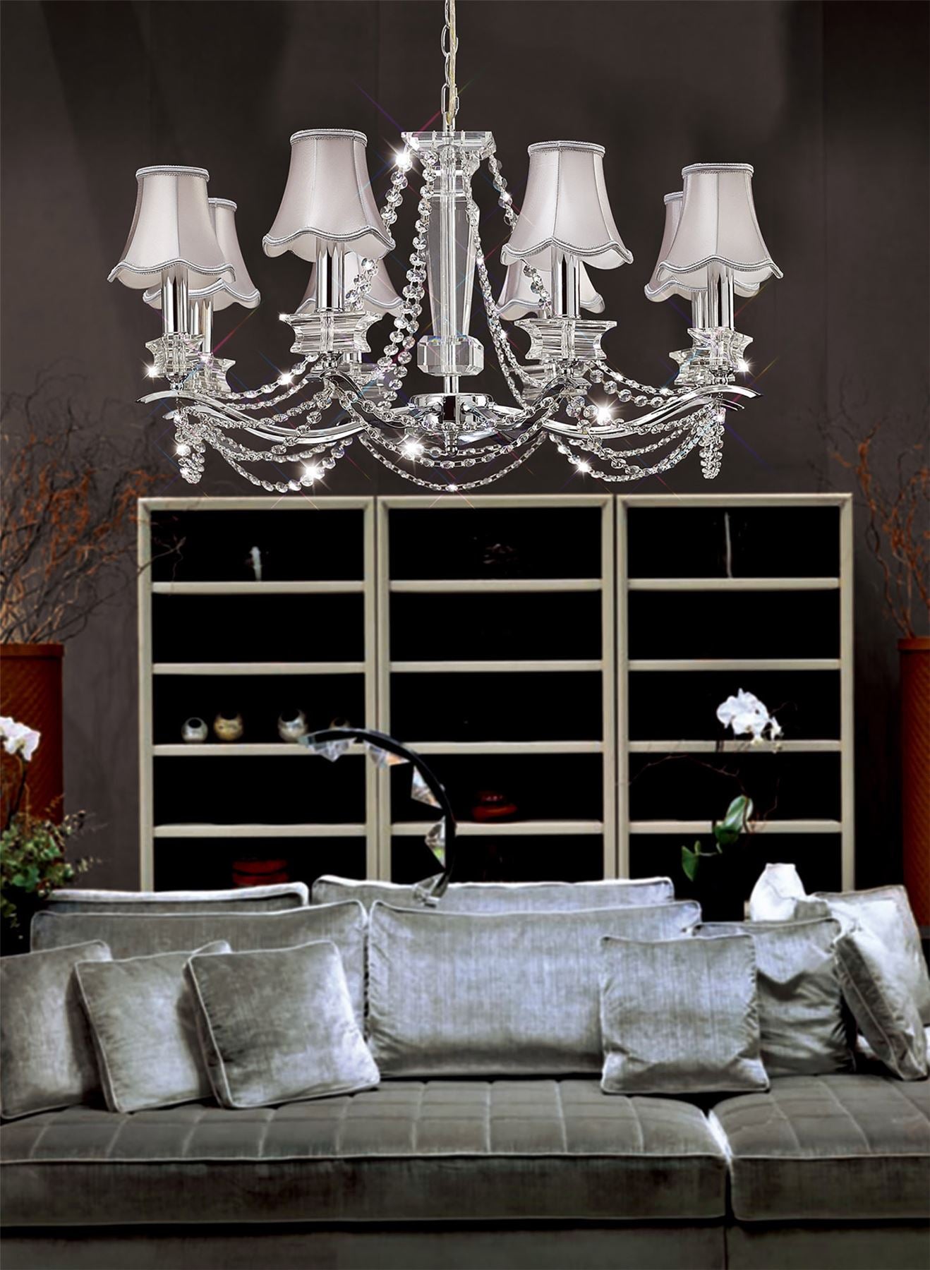 Diyas Nydia 75cm  8 Light E14 Polished Chrome/Crystal Ceiling Pendant Light Fitting