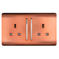 Trendi 2 Gang Raised Artistic Modern Glossy Screwless 13 Amp Single Pole with Chrome Switched UK Standard Electrical Double Wall Plug Socket in Copper - ART-SKT213LCPR