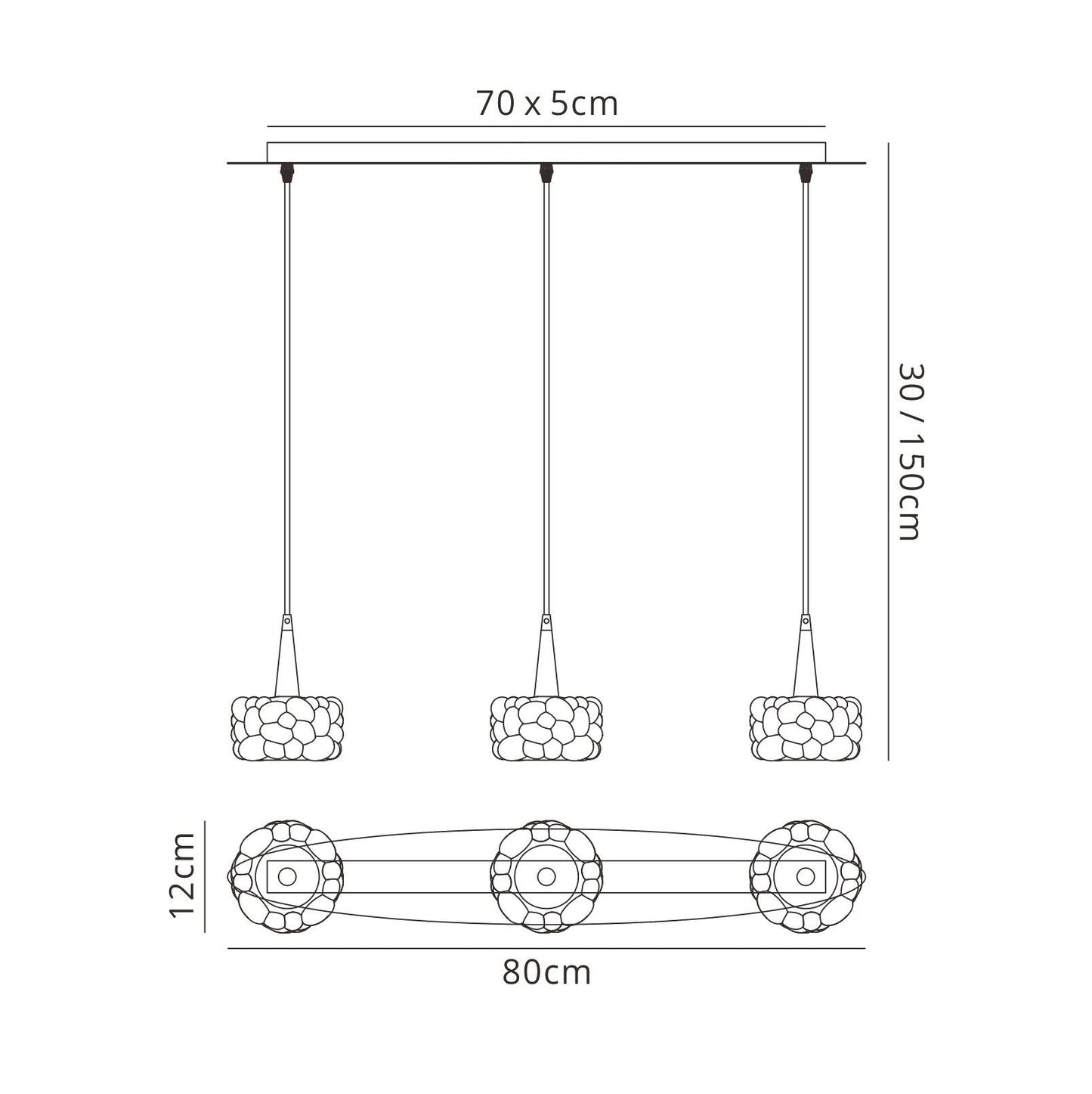 Mantra M3921 O2 Linear Pendant 3 Light G9 Line Small, Polished Chrome