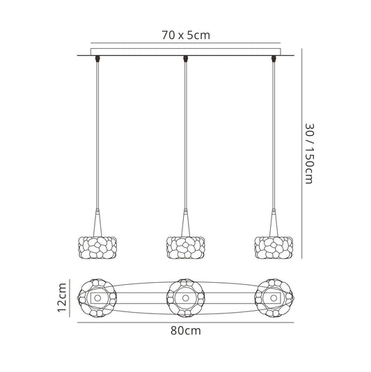 Mantra M3921 O2 Linear Pendant 3 Light G9 Line Small, Polished Chrome