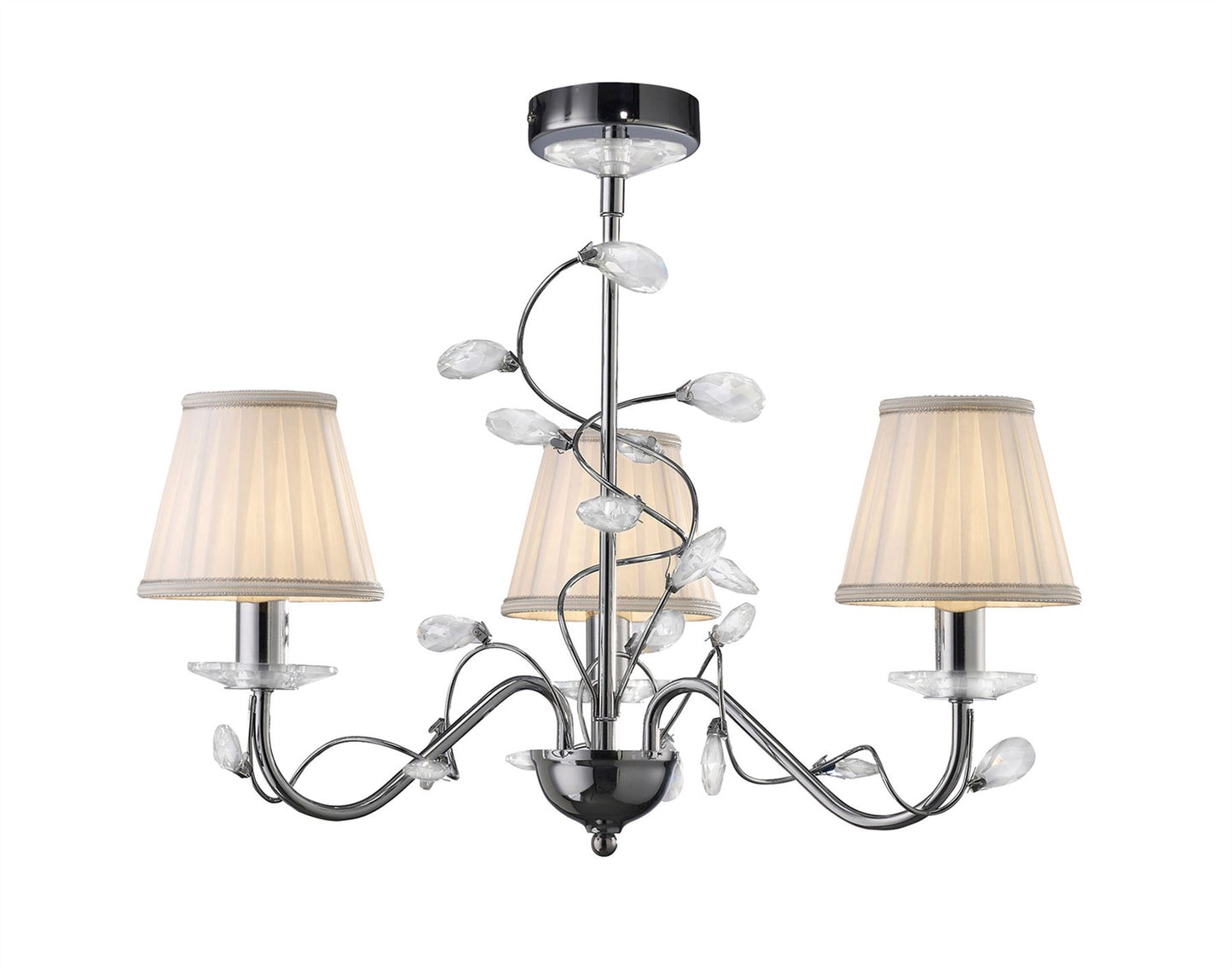 Diyas Willow 50cm  WITHOUT SHADE 3 Light E14 Polished Chrome/Crystal Ceiling Pendant Light Fitting