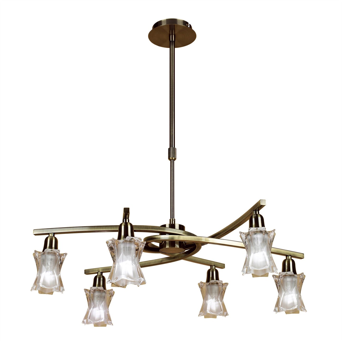 Mantra Alaska GU10 64cm Pendant Convertible To Semi Flush 6 Light L1/SGU10, Antique Brass, CFL Lamps INCLUDED
