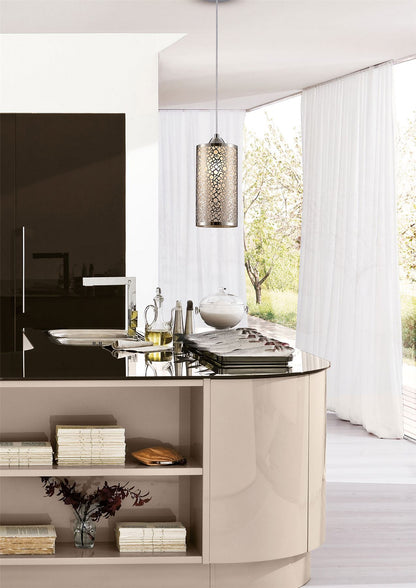 Deco Charon Single Circle Pattern Pendant 1 Light E27 Polished Chrome