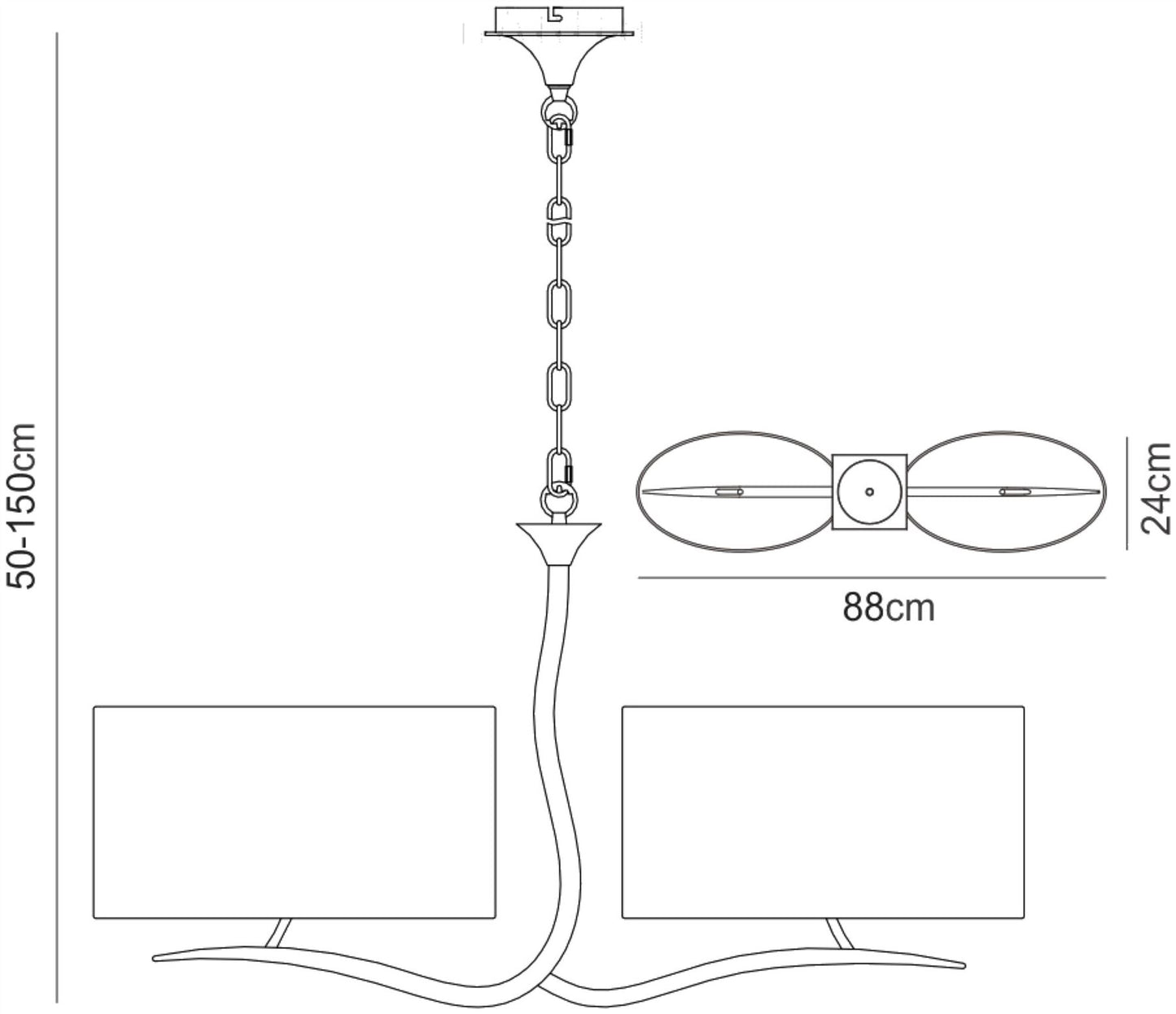Mantra M1130 Eve Linear Pendant 2 Arm 4 Light E27, Polished Chrome with White Oval Shades