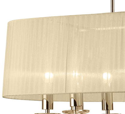 Mantra Tiffany Pendant 6+6 Light E27+G9 Oval, French Gold with Cream Shade & Clear Crystal